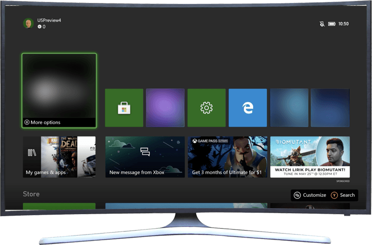 xbox dashboard on tv screen