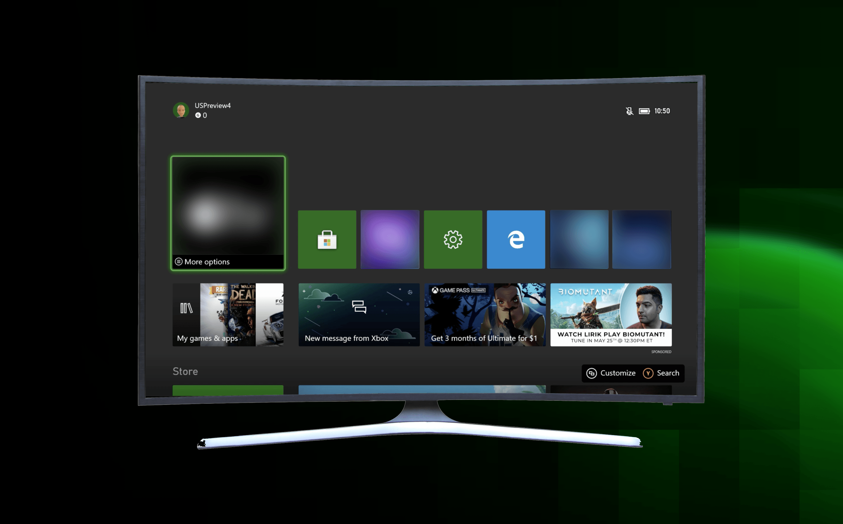 TV displaying Xbox dashboard