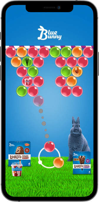 iPhone playing bubble shooter for Blue Bunny