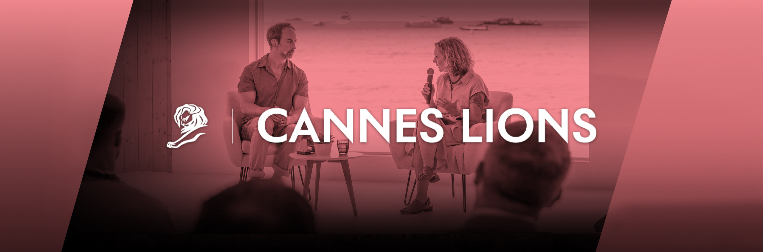 Jonathan Stringfield and Lynne Kjolso share the stage at Microsoft Beach in Cannes, France. 