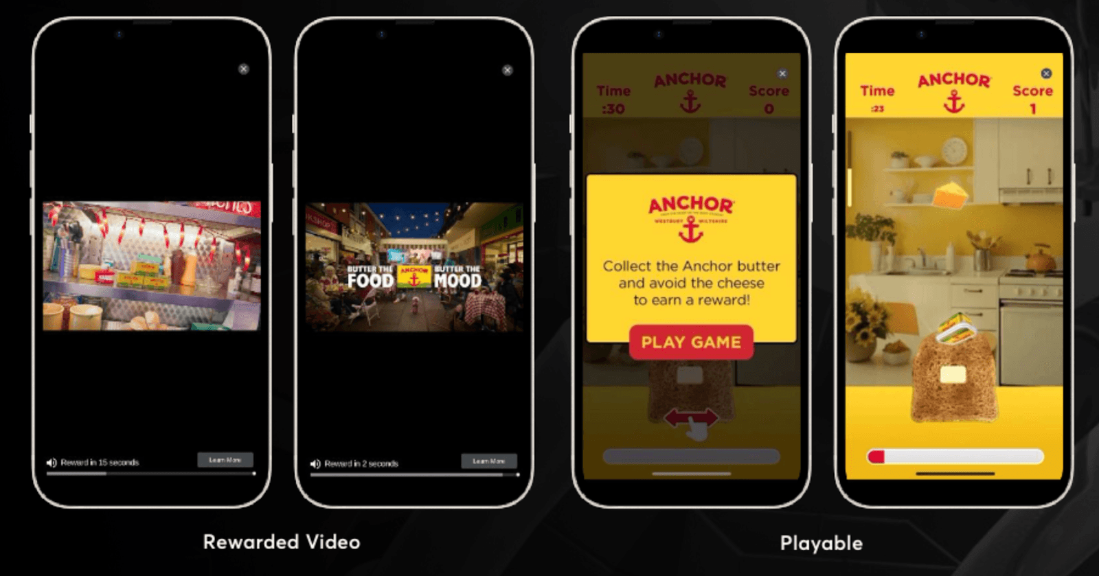 A four-phone example of the Arla Anchor Butter Playable.